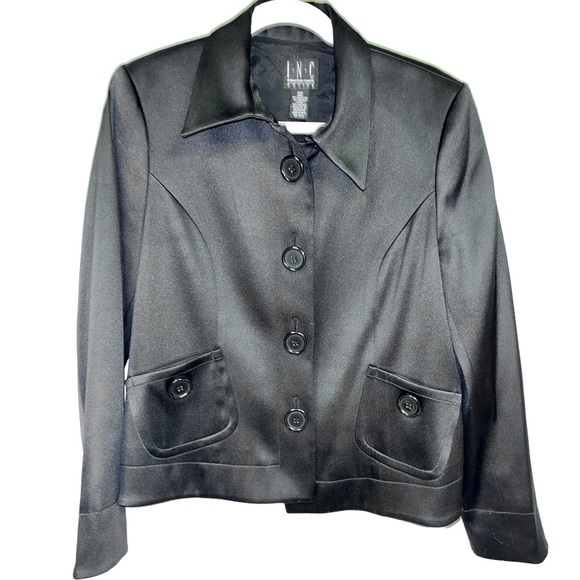 I.N.C. international Concepts Black Satin Blazer Jacket‎ 14 Petite - Picture 1 of 5